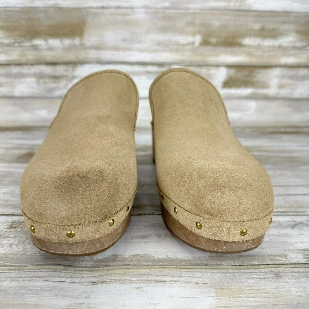 J.CREW Suede Leather Slip on‎ Clogs Studded Desert Sand Beige Women Size 9 Y2K - Picture 3 of 13